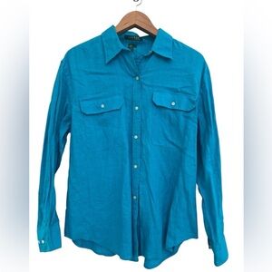 Lauren Ralph Lauren Linen Women’s Long Sleeve Blue Button Down